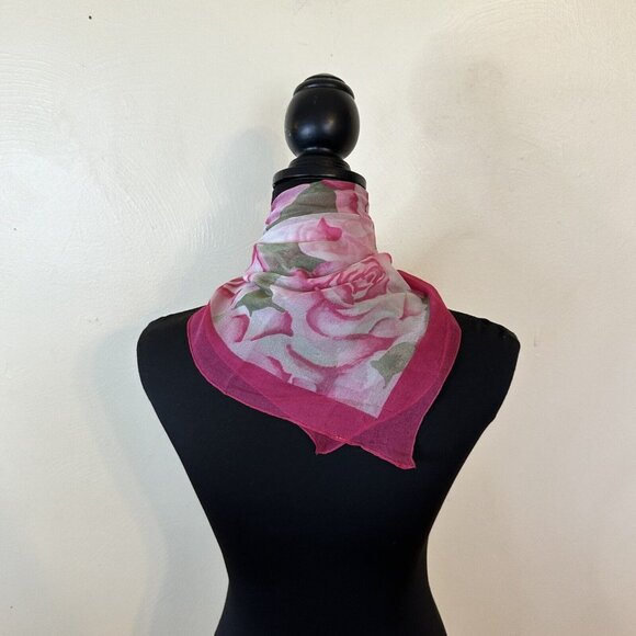 Womens Vintage Pink Roses Square Scarf Poly Neck Scarves Cottagecore - Picture 3 of 11